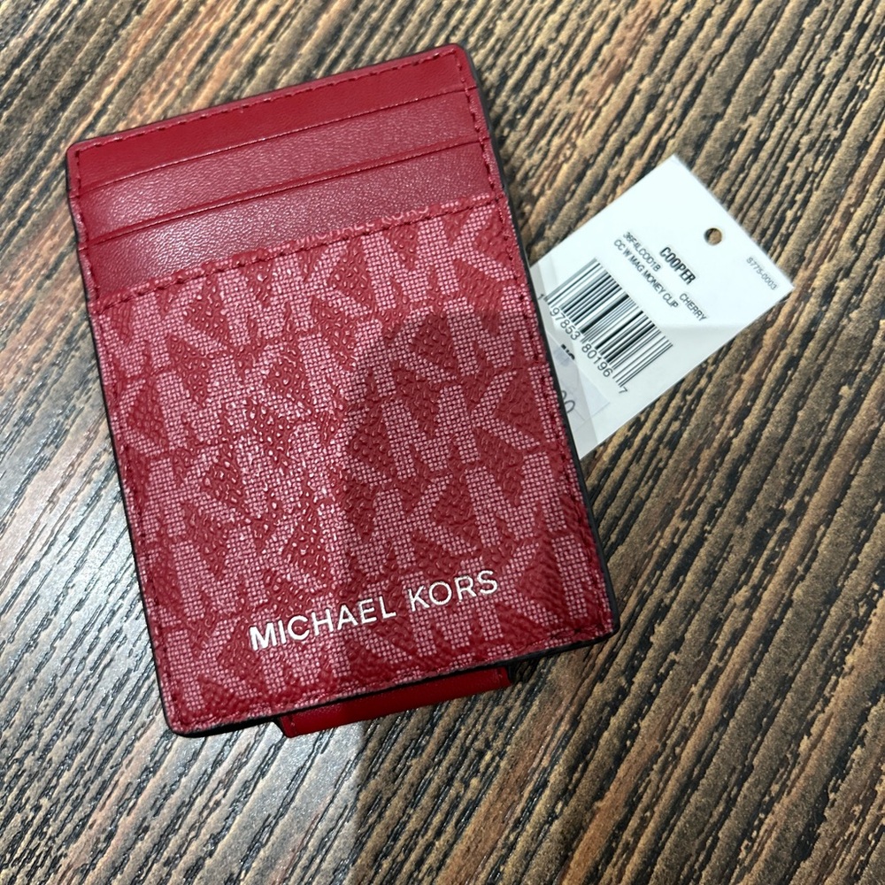 Michael Kors Cooper card case Wallet MK Ombre Logo red